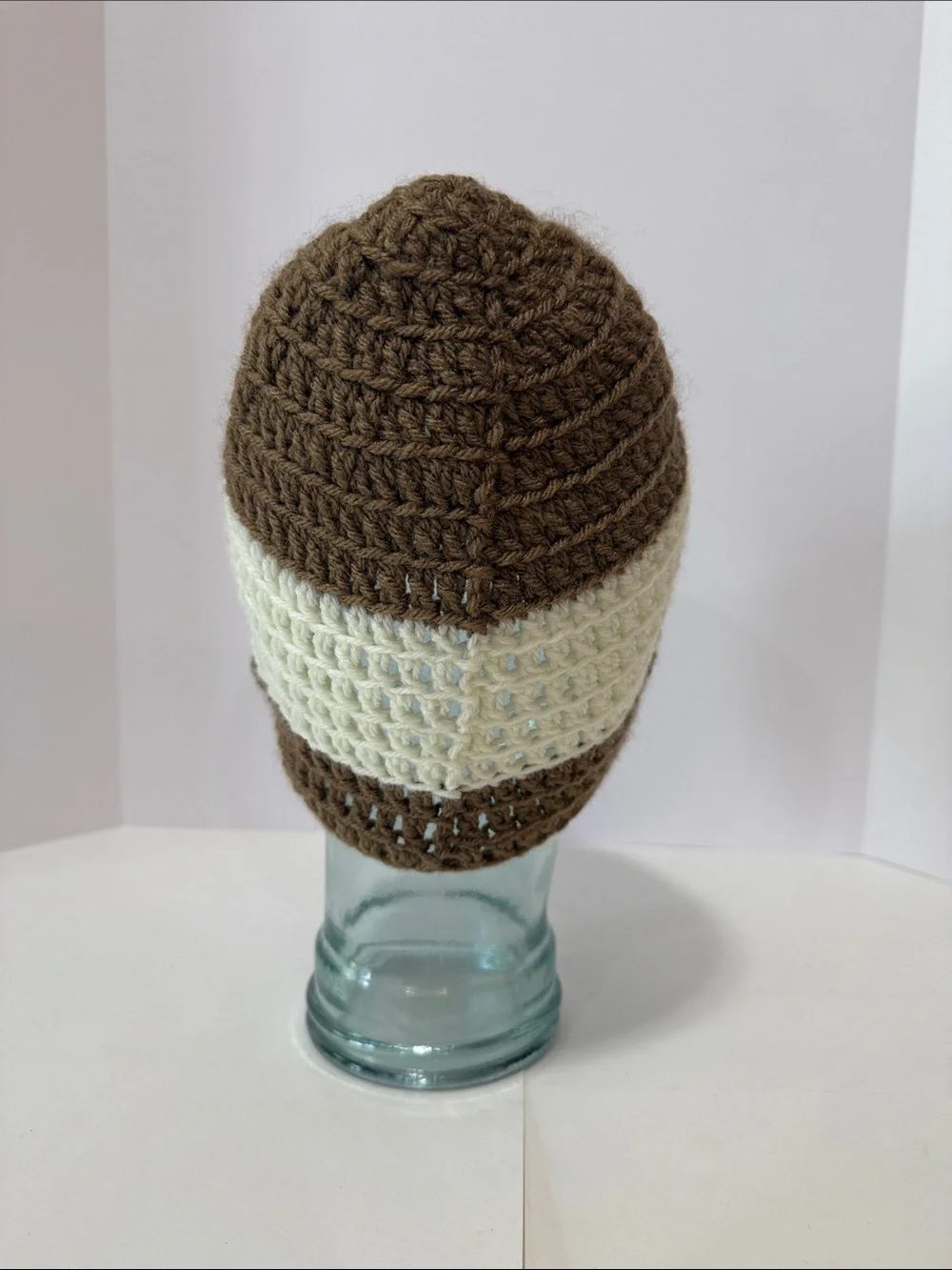 Striped Brown and Cream Crochet Beanie